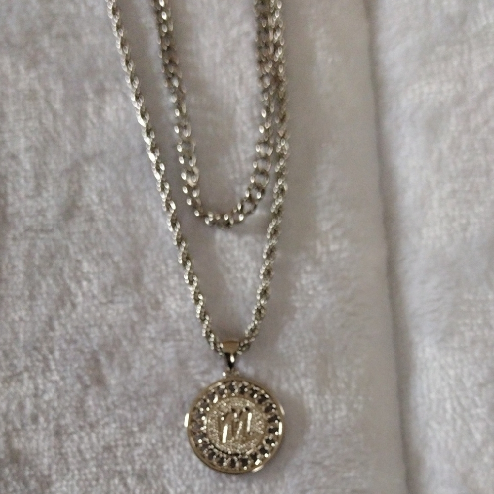 Elegant Silver Letter M Pendant Necklace Set
